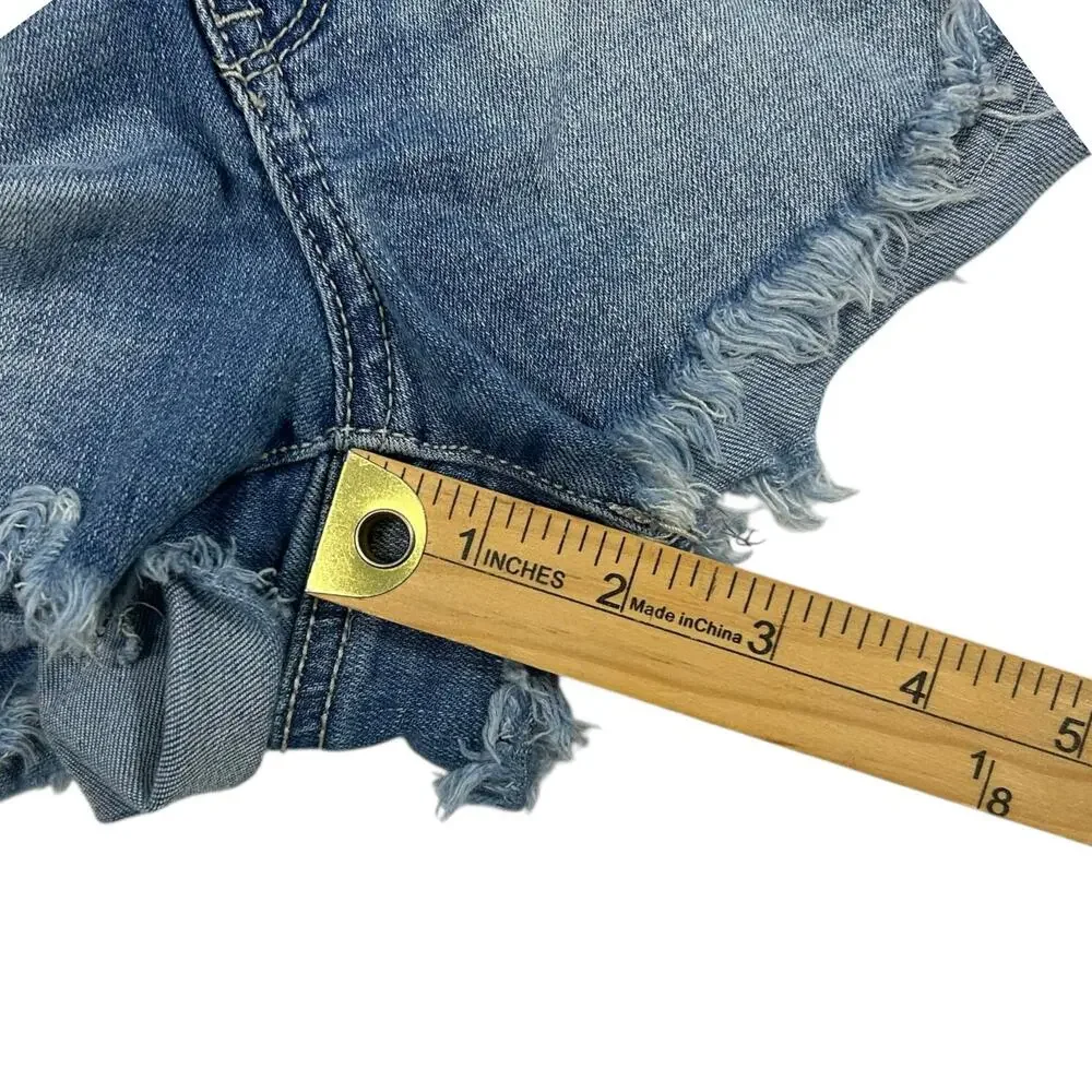 Mudd Jean Shorts 5 High Rise Shortie Floral Embroidered Frayed Raw Hem Stretch - Picture 13 of 13